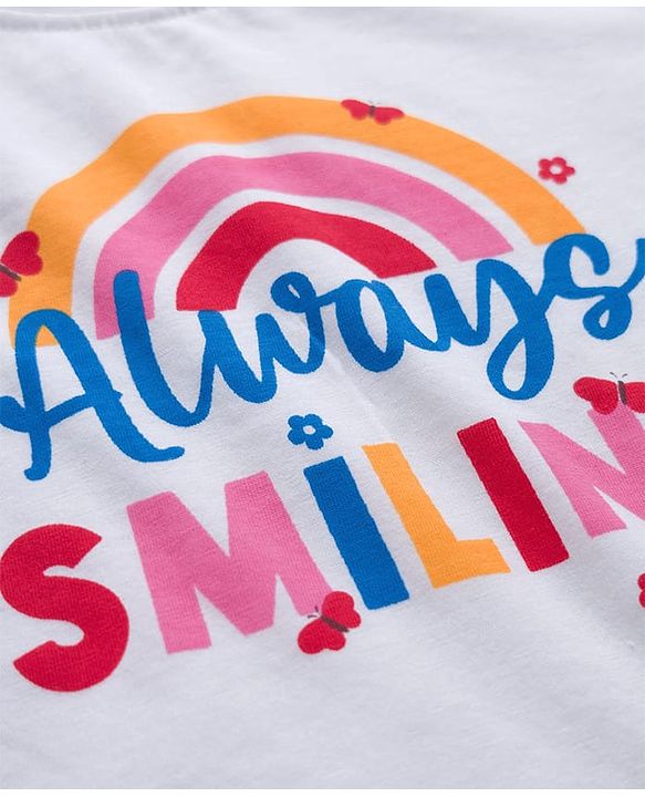 Babyhug Cotton Knit Full Sleeves T-Shirt & Pajama Night Suit with Always Smiling Print - Red & White