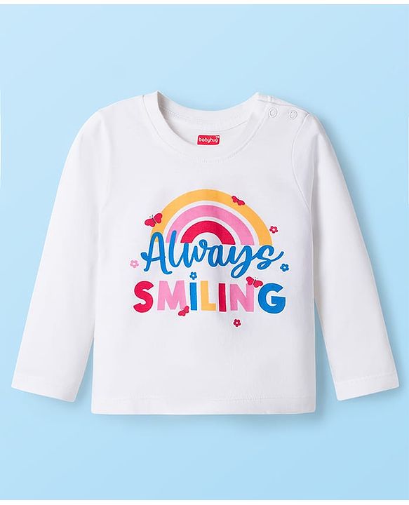 Babyhug Cotton Knit Full Sleeves T-Shirt & Pajama Night Suit with Always Smiling Print - Red & White