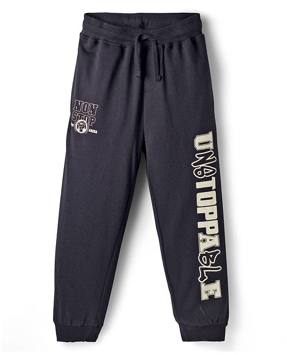 Pine Kids Looper Knit Full Length Lounge Pant With Unstoppable Print - Black