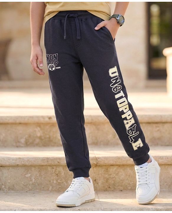 Pine Kids Looper Knit Full Length Lounge Pant With Unstoppable Print - Black