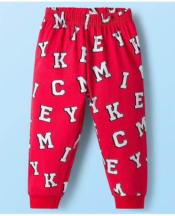 Babyhug Disney Single Jersey Knit Full Sleeves T-Shirt & Joggers Night Suit With Mickey Mouse Graphics - Multicolor