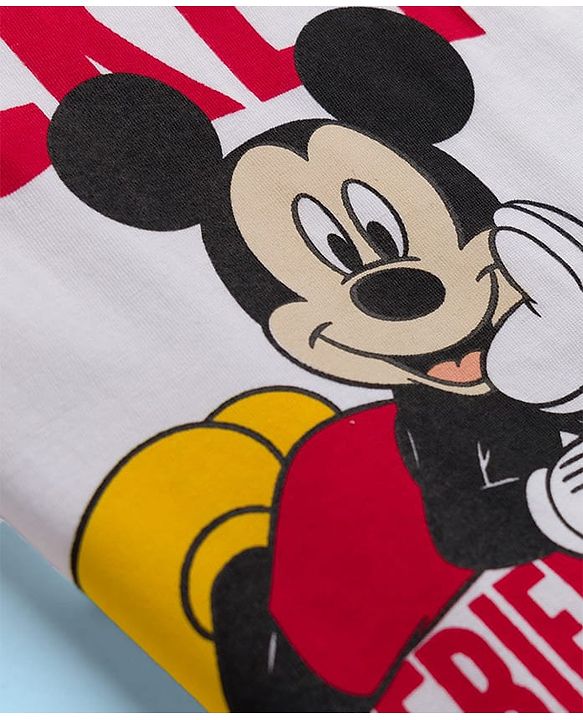 Babyhug Disney Single Jersey Knit Full Sleeves T-Shirt & Joggers Night Suit With Mickey Mouse Graphics - Multicolor