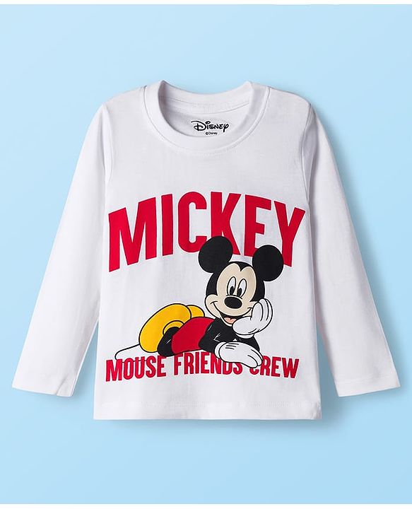 Babyhug Disney Single Jersey Knit Full Sleeves T-Shirt & Joggers Night Suit With Mickey Mouse Graphics - Multicolor