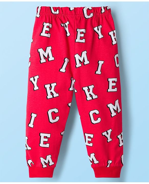 Babyhug Disney Single Jersey Knit Full Sleeves T-Shirt & Joggers Night Suit With Mickey Mouse Graphics - Multicolor