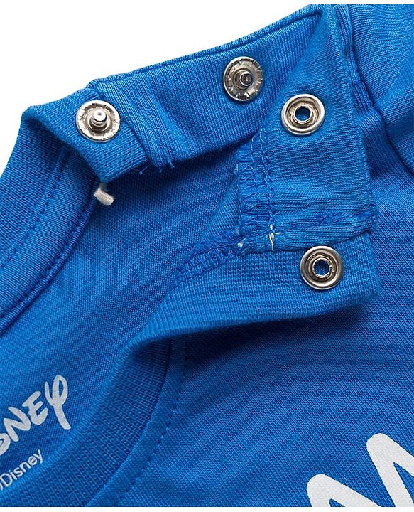 Babyhug Disney Single Jersey Knit  Half Sleeves T-Shirt & Cut & Sew Shorts Set with Mickey & Friend Front and Back Print - Blue & Black