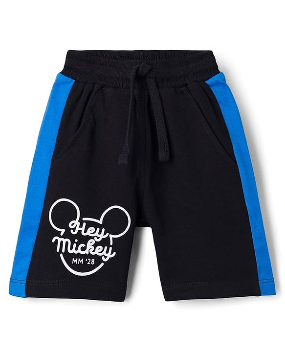 Babyhug Disney Single Jersey Knit  Half Sleeves T-Shirt & Cut & Sew Shorts Set with Mickey & Friend Front and Back Print - Blue & Black