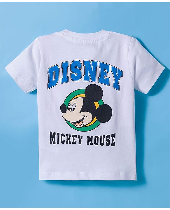 Babyhug Disney Single Jersey Knit Half Sleeves T-Shirt & Shorts Set with Mickey & Friend Front and Back Print - White & Yellow