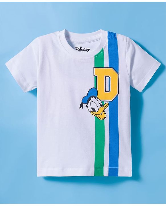 Babyhug Disney Single Jersey Knit Half Sleeves T-Shirt & Shorts Set with Mickey & Friend Front and Back Print - White & Yellow