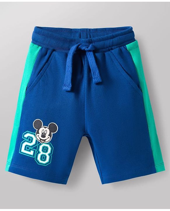 Babyhug Disney Single Jersey Knit Half Sleeves Cut & Sew Polo T-Shirt & Shorts Set with Mickey Mouse Graphics & Badge Detailing - Multiclour