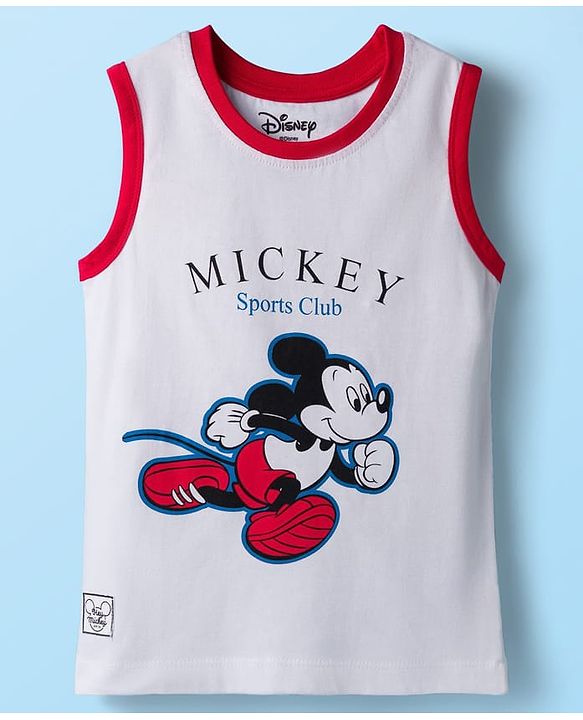 Babyhug Disney Single Jersey Knit Sleeveless T-Shirt & Shorts Set With Mickey Mouse Graphics - Multicolor