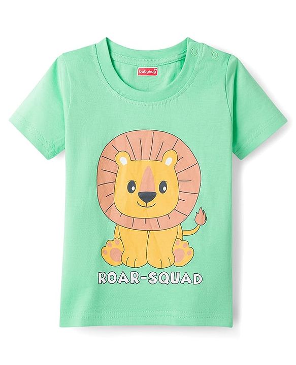 Babyhug Cotton Knit Half Sleeves T-Shirt & Shorts Night Suit With Animal Print - Green