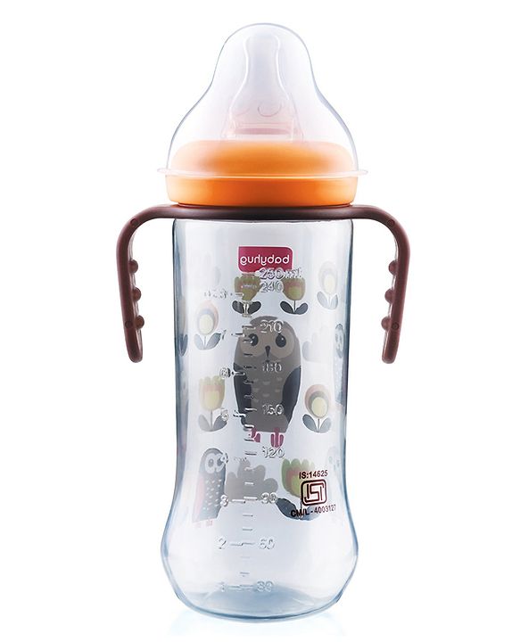 Babyhug Feeding Bottle with Handles, Orange -250 ml | Anti-Colic, Sterilizable | BPA-Free | Newborns & Toddlers | Leak Resistant | Easy Grip