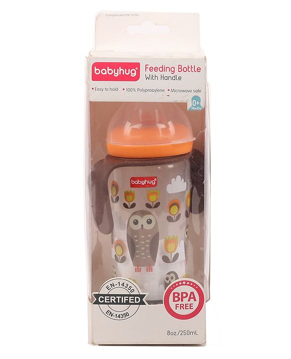 Babyhug Feeding Bottle with Handles, Orange -250 ml | Anti-Colic, Sterilizable | BPA-Free | Newborns & Toddlers | Leak Resistant | Easy Grip