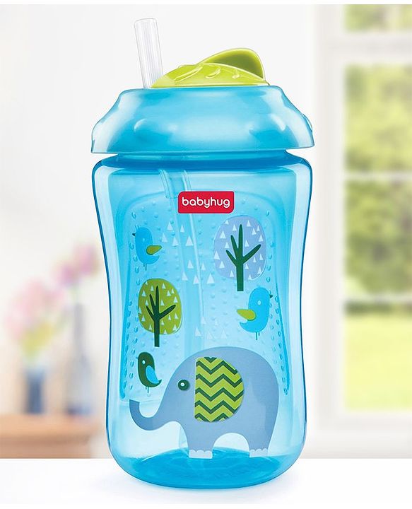 Babyhug Swipey Straw Sipper Elephant Print Blue - 300 ml
