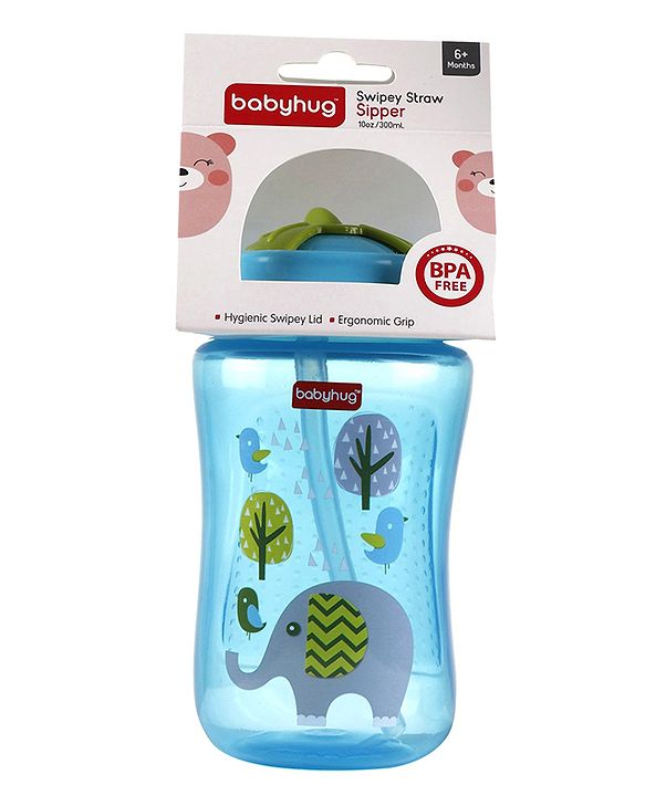 Babyhug Swipey Straw Sipper Elephant Print Blue - 300 ml