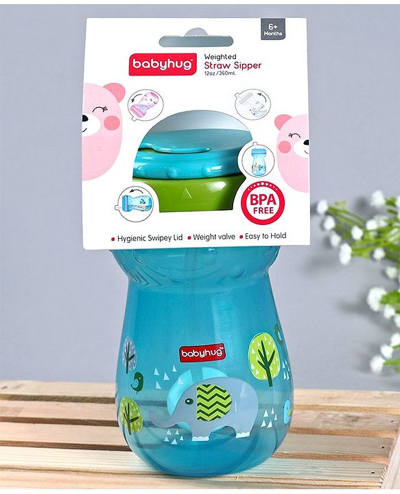 Babyhug Weighted Straw Sipper Blue - 360 ml
