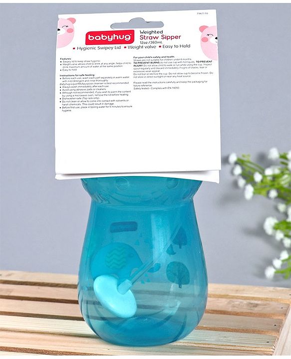 Babyhug Weighted Straw Sipper Blue - 360 ml