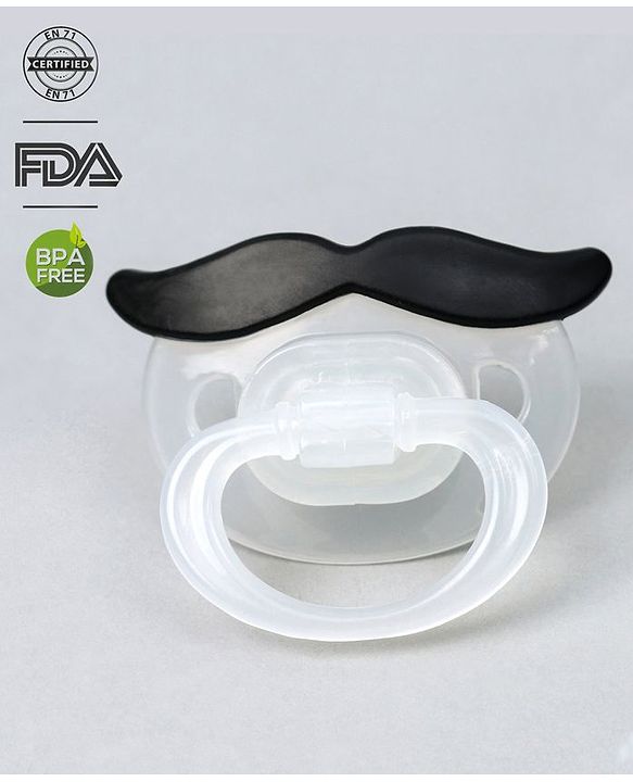 Babyhug Moustache Shaped Orthodontic Soother With Cover - Black | BPA Free | Non-Toxic | Soft Silicone | Lightweight | EN Certified