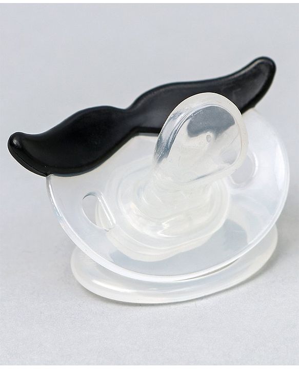 Babyhug Moustache Shaped Orthodontic Soother With Cover - Black | BPA Free | Non-Toxic | Soft Silicone | Lightweight | EN Certified