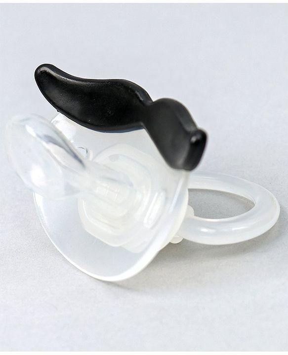 Babyhug Moustache Shaped Orthodontic Soother With Cover - Black | BPA Free | Non-Toxic | Soft Silicone | Lightweight | EN Certified
