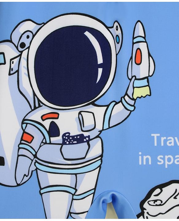 Babyhug Raglan Half Sleeves Space Theme Printed Legged Swimsuit - Light Blue