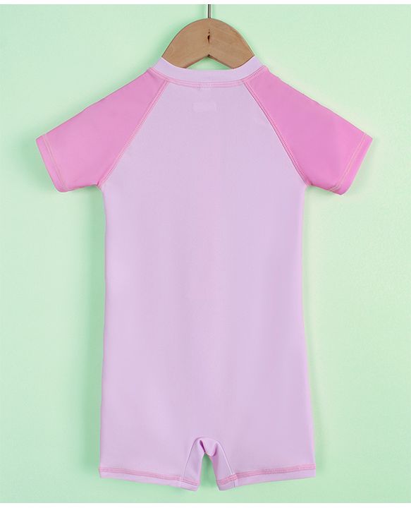 Babyhug Half Raglan Sleeves Legged Swimsuit with Animal Print - Pink