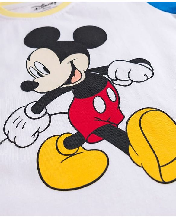 Babyhug Disney Single Jersey Knit Half Sleeves Cut & Sew T-Shirt & Shorts Set With Mickey & Friends Graphics & Badge Detailing - Multicolor