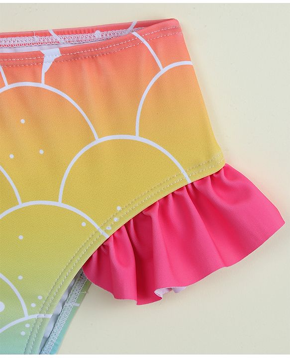 Babyhug Sleeveless Shells Printed Two Piece Swimsuit With Cap - Multicolour