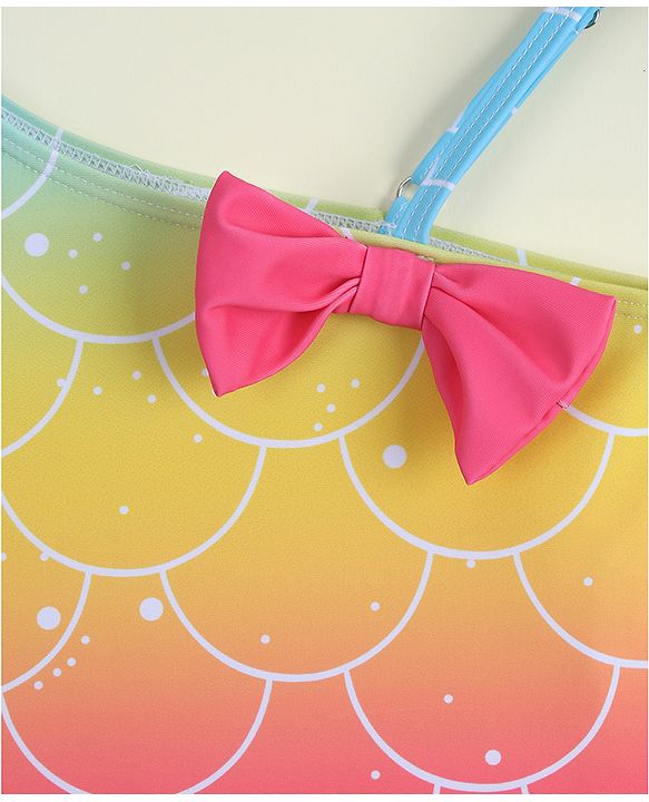 Babyhug Sleeveless Shells Printed Two Piece Swimsuit With Cap - Multicolour