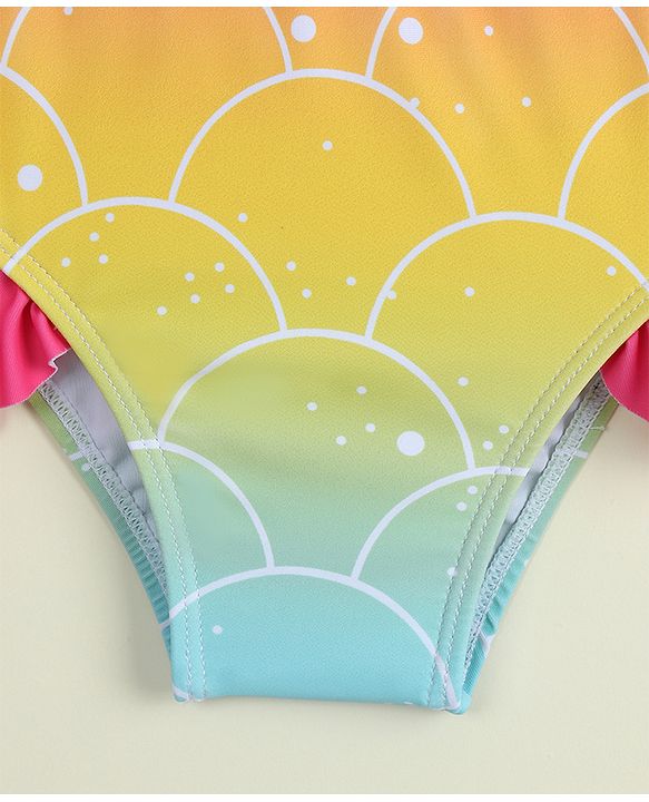 Babyhug Sleeveless Shells Printed Two Piece Swimsuit With Cap - Multicolour