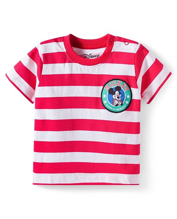 Babyhug Disney Single Jersey Half Sleeves Drop Sholuder T-Shirt with Mickey Mouse & Friends Graphic & Patch Pack of 2 - Multicolour