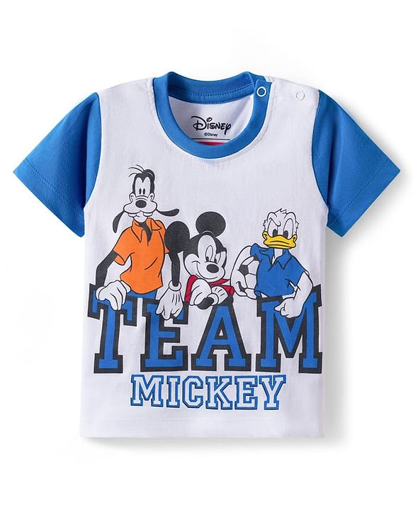 Babyhug Disney Single Jersey Half Sleeves Drop Sholuder T-Shirt with Mickey Mouse & Friends Graphic & Patch Pack of 2 - Multicolour