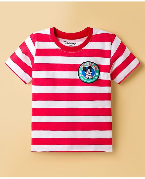 Babyhug Disney Single Jersey Half Sleeves Drop Sholuder T-Shirt with Mickey Mouse & Friends Graphic & Patch Pack of 2 - Multicolour