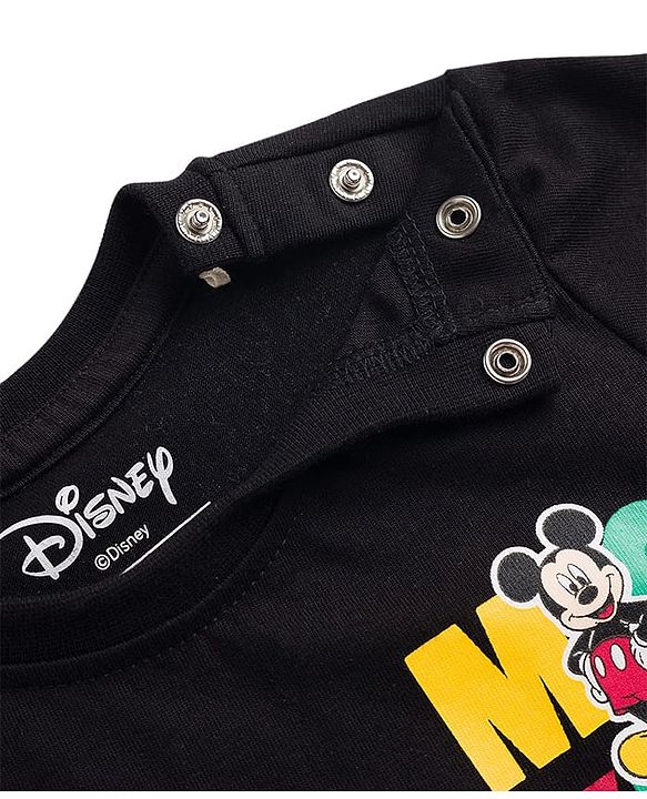 Babyhug Disney Single Jersey Knit Half Sleeves T-Shirt With Mickey Mouse Front & Back  Print - Black