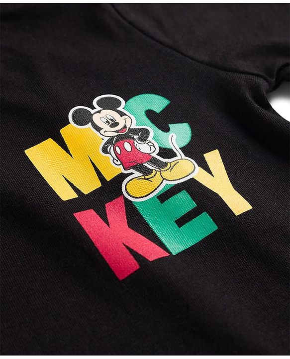 Babyhug Disney Single Jersey Knit Half Sleeves T-Shirt With Mickey Mouse Front & Back  Print - Black