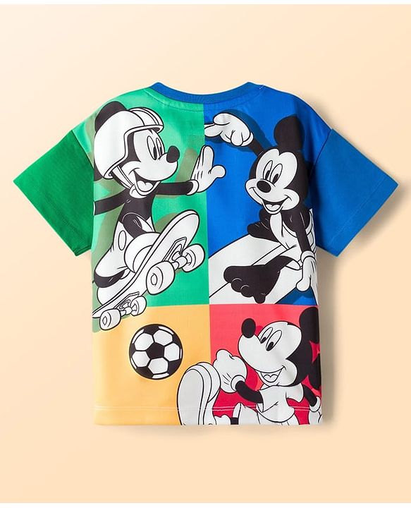 Babyhug Disney 100% Cotton Knit Half Sleeves T-Shirt With Mickey Mouse Graphic Front & Back Print - Multicolour