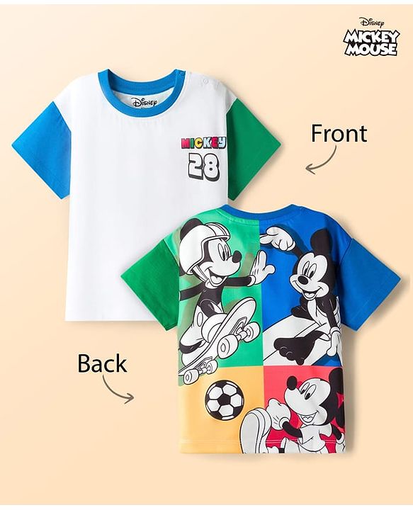 Babyhug Disney 100% Cotton Knit Half Sleeves T-Shirt With Mickey Mouse Graphic Front & Back Print - Multicolour