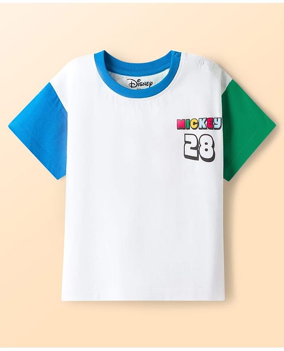 Babyhug Disney 100% Cotton Knit Half Sleeves T-Shirt With Mickey Mouse Graphic Front & Back Print - Multicolour