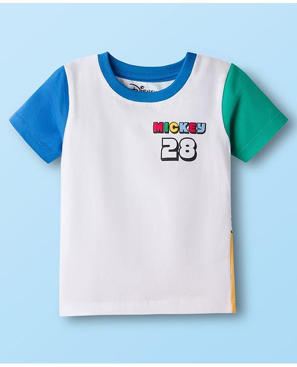 Babyhug Disney 100% Cotton Knit Half Sleeves T-Shirt With Mickey Mouse Graphic Front & Back Print - Multicolour