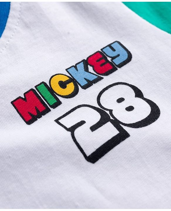 Babyhug Disney 100% Cotton Knit Half Sleeves T-Shirt With Mickey Mouse Graphic Front & Back Print - Multicolour