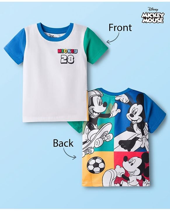 Babyhug Disney 100% Cotton Knit Half Sleeves T-Shirt With Mickey Mouse Graphic Front & Back Print - Multicolour