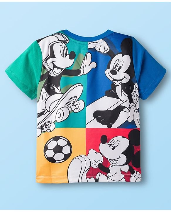 Babyhug Disney 100% Cotton Knit Half Sleeves T-Shirt With Mickey Mouse Graphic Front & Back Print - Multicolour