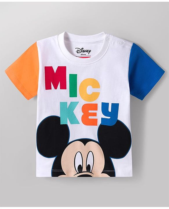 Babyhug Disney Single Jersey Knit Half Sleeves T-Shirts with Mickey Mouse Graphic Pack of 3 - Orange Blue & White