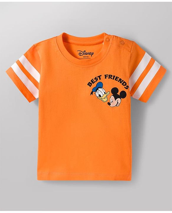 Babyhug Disney Single Jersey Knit Half Sleeves T-Shirts with Mickey Mouse Graphic Pack of 3 - Orange Blue & White