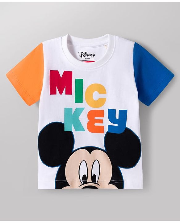 Babyhug Disney Single Jersey Knit Half Sleeves T-Shirts with Mickey Mouse Graphic Pack of 3 - Orange Blue & White