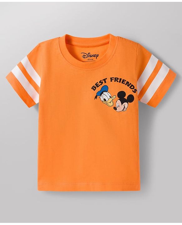 Babyhug Disney Single Jersey Knit Half Sleeves T-Shirts with Mickey Mouse Graphic Pack of 3 - Orange Blue & White