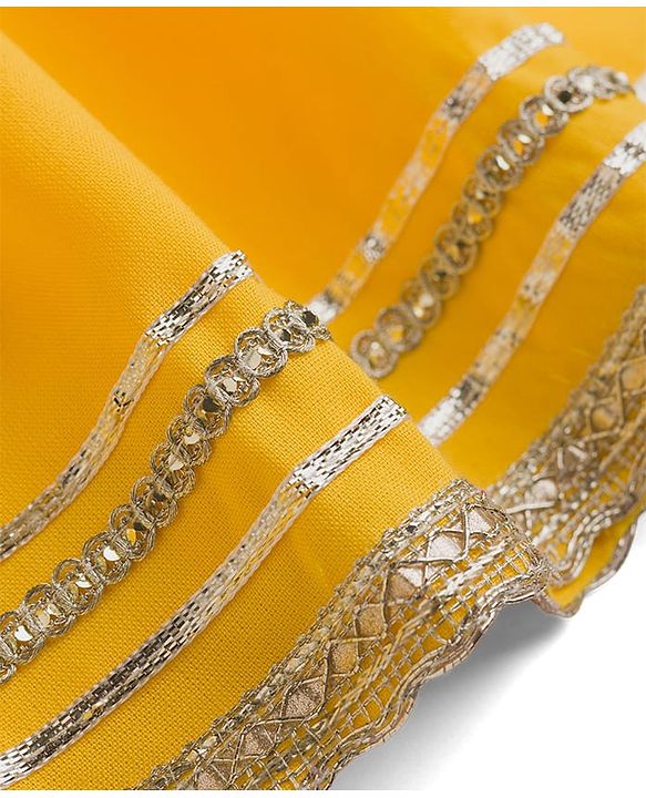 Pine Kids Cotton Woven Sleeveless Halter Neck Embroidered Kurti & Sharara Set With Dupatta & Lace Detailing - Yellow