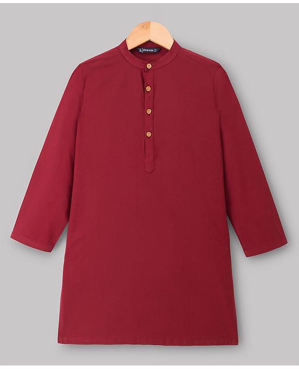 Pine Kids 100% Cotton Woven Full Sleeves Solid Kurta Pyjama Set With Floral Printed Jacket - Maroon