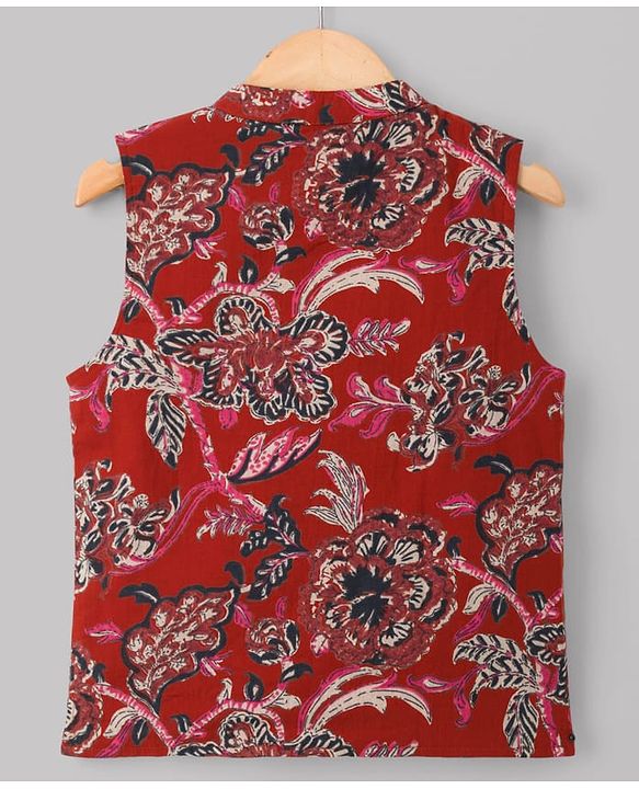 Pine Kids Cotton Woven Full Sleeves Kurta Pyjama Set With Floral Printed Nehru Jacket - Maroon