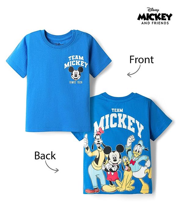 Babyhug Disney 100% Cotton Knit Half Sleeves T-shirt With Mickey & Friends Front & Back Print - Multicolour